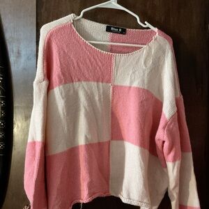Blue B Women's Pink and White Striped Sweater